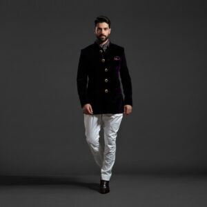 Monarch Purple Velvet Bandhgala Jacket