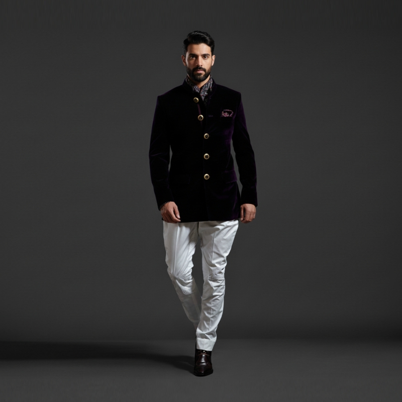 Monarch Purple Velvet Bandhgala Jacket