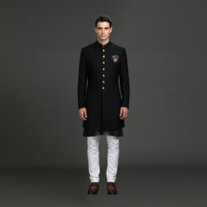 Regal Black Classic Midthigh Achkan