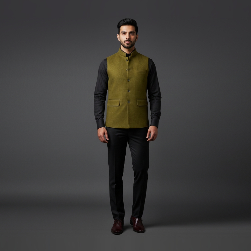 Scotish Cashmere Unique Olive Waistcoat